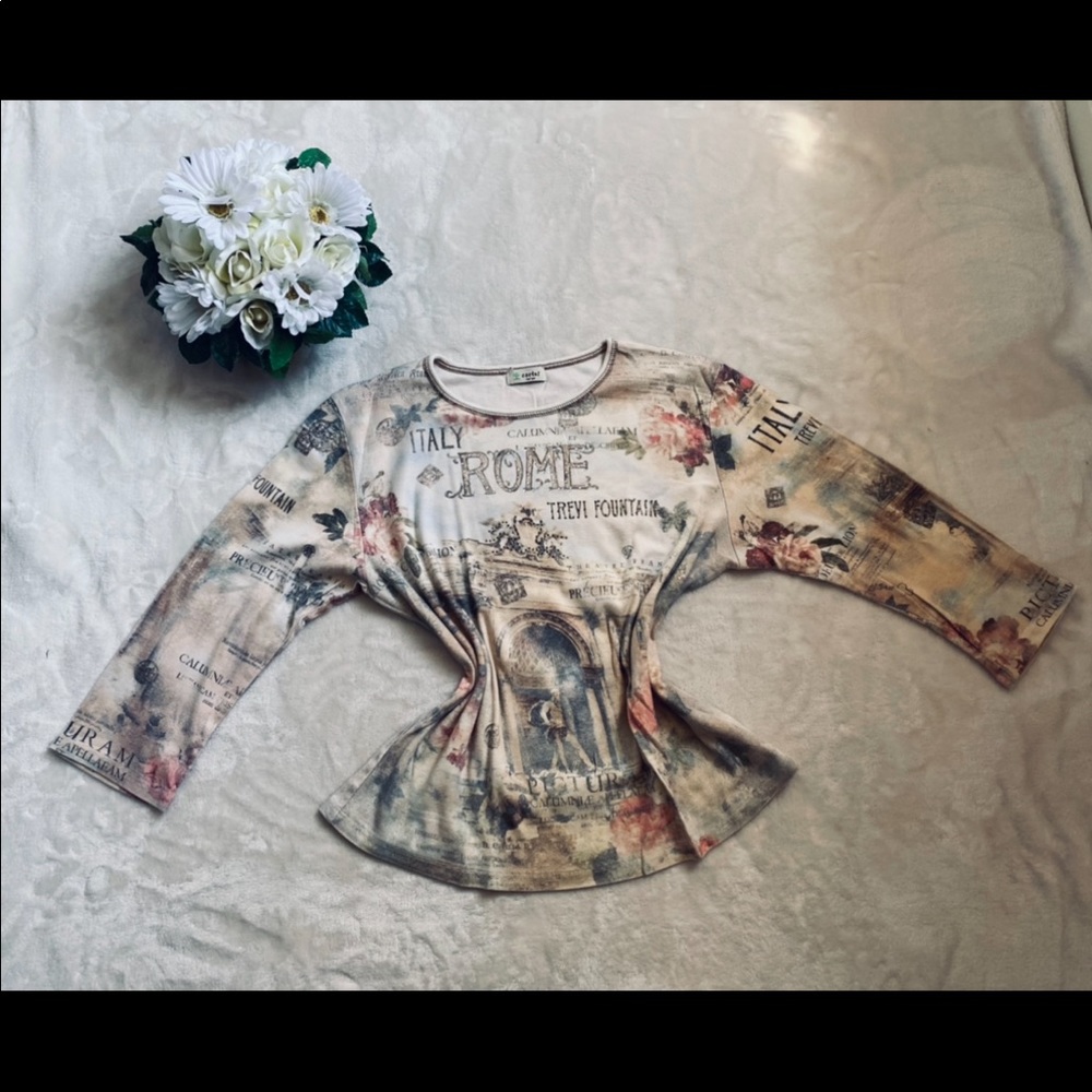 Vintage Cactus Rome top sz L 3/4 sleeve